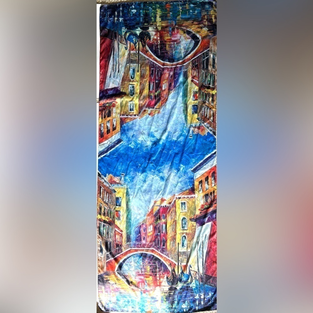 Silk made in Italy scarf double sided Venice flowers hand painted - Picture 2 of 13